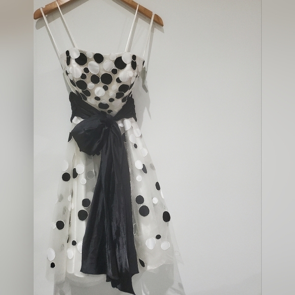 LORD & TAYLOR NWT Strapless midi black and white polka-dot Coctail dress XXS - Picture 4 of 7